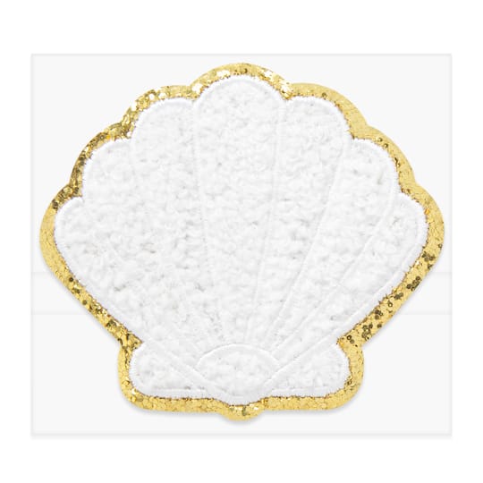 White Embroidered Shell Iron-On & Adhesive Patch by Make Market®